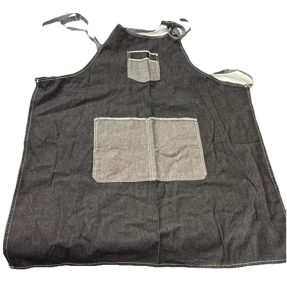 CHEF WORKS Urban‎ Collection Black Denim Grey Pockets Distressed Apron Unisex